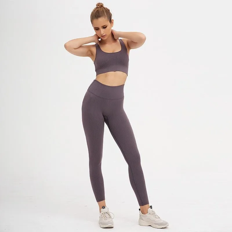 Ribbed Yoga Sets Fitness Bra and Seamless Leggings For Women