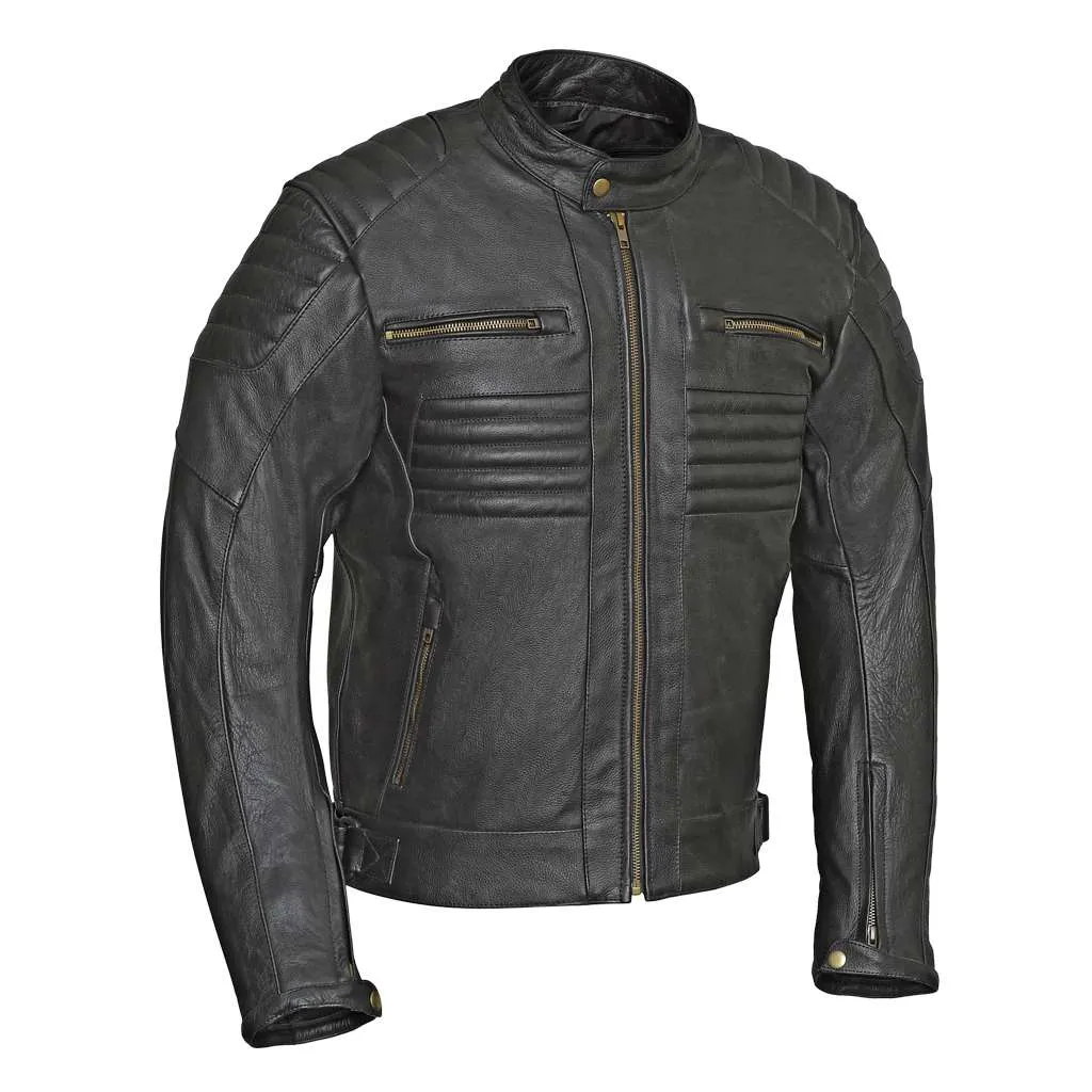 RIDERACT® Men Motorbike Jacket Combat Leather Jacket Black