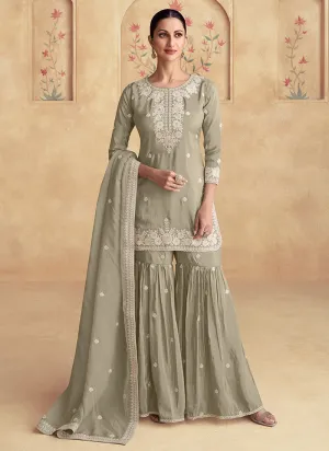 Sage Green Designer Embroidery Gharara Suit