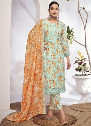 Sea Green Embroidery Printed Salwar Kameez Suit