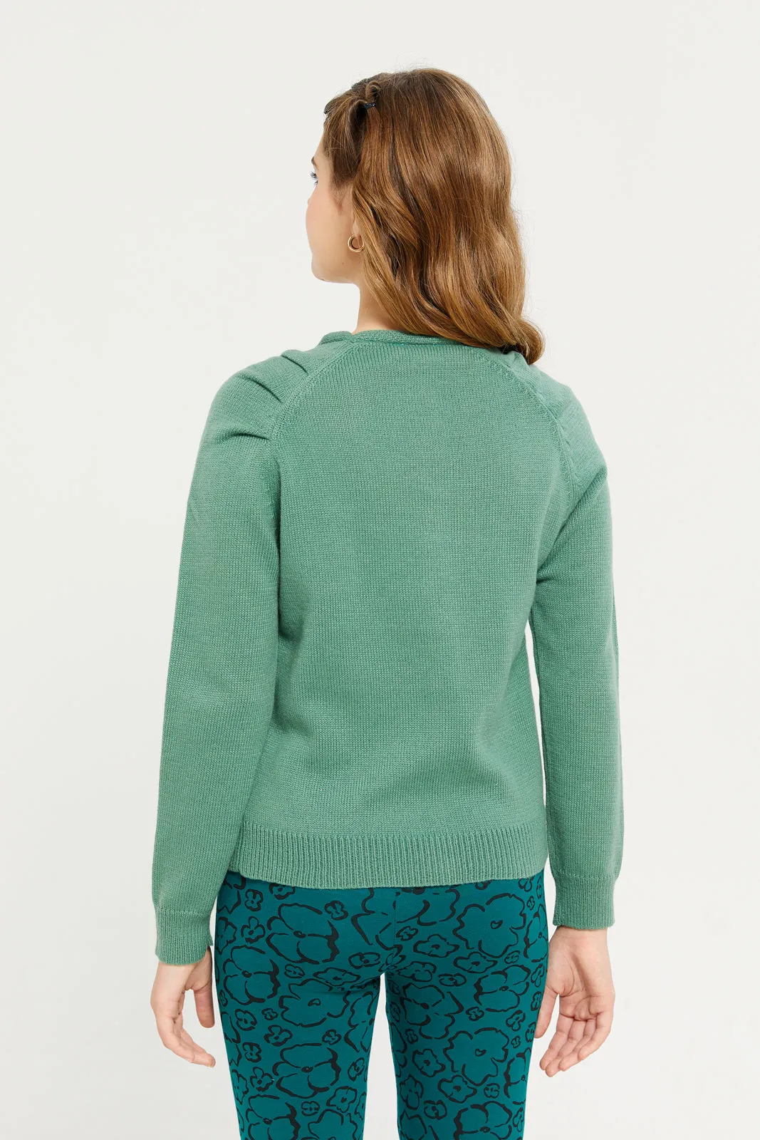 Senior Girls Green Buttons Sweater