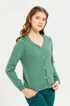 Senior Girls Green Buttons Sweater