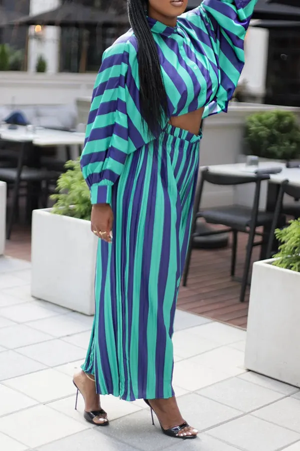 Stylish Striped Color Blocked Shirt & Pants Set