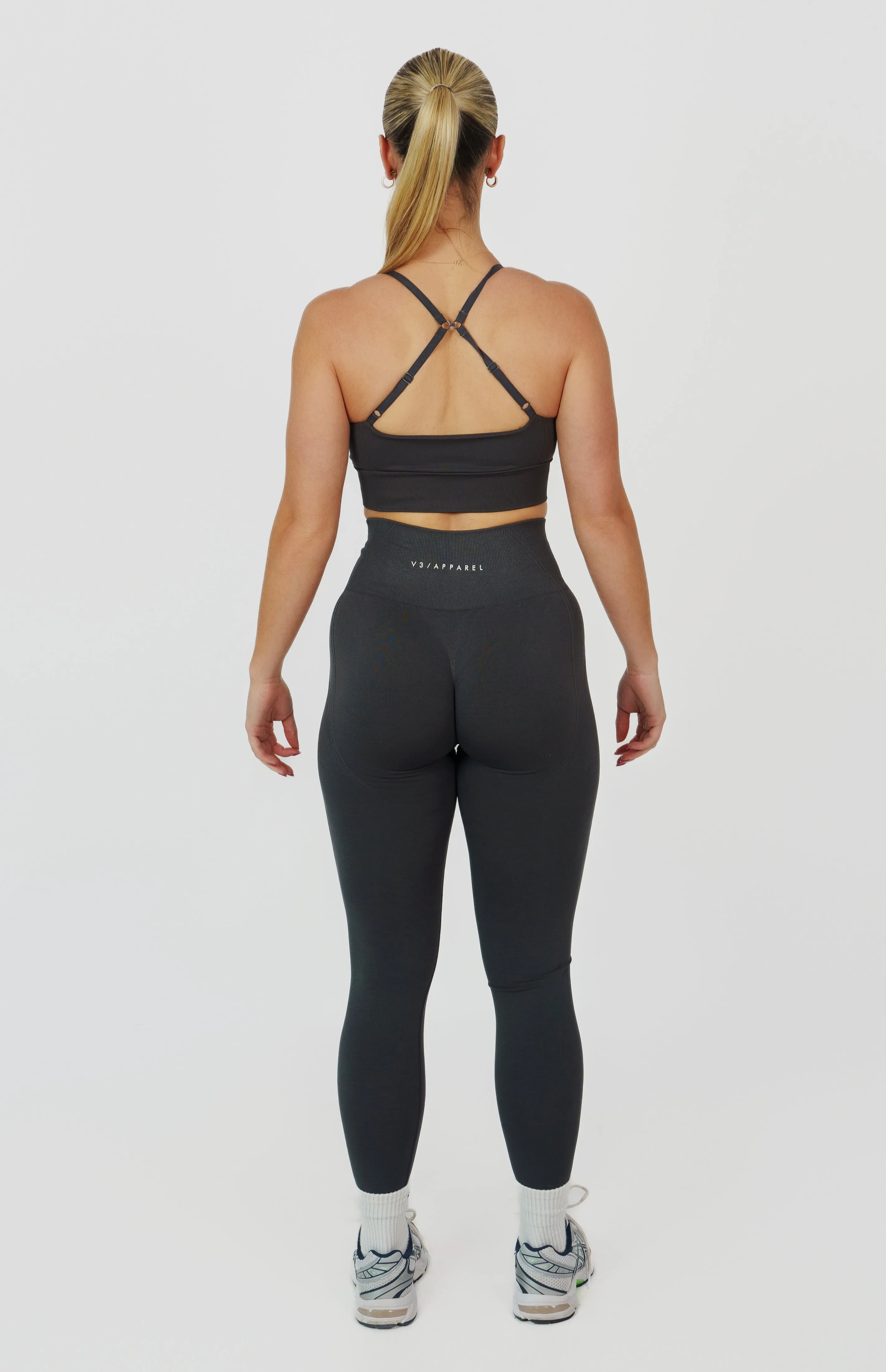 Tempo Seamless Scrunch Leggings & Multi-Way Sports Bra Set - Slate Grey