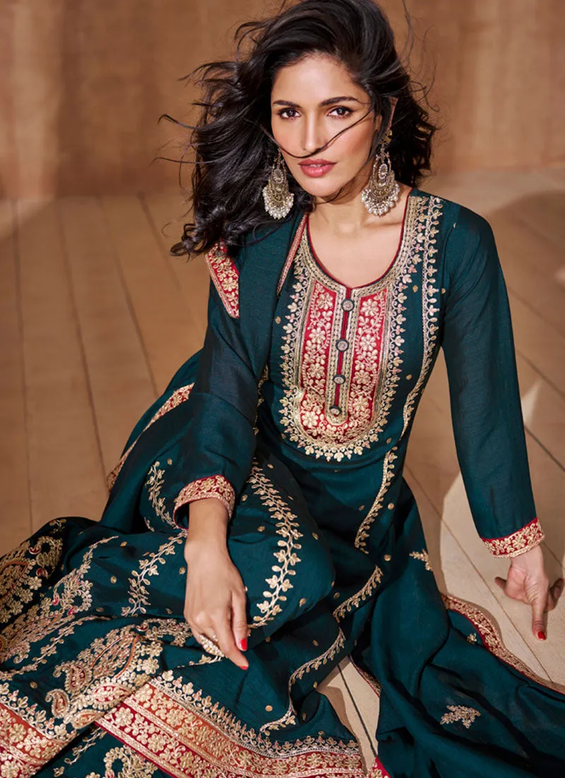 Turquoise Multi Embroidery Sharara Suit