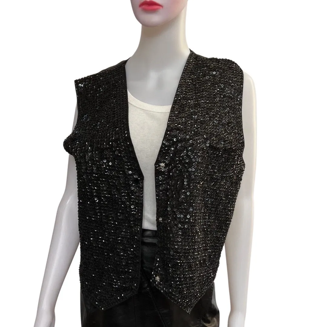 Vintage 1980s Black Sequined Oversized Vest