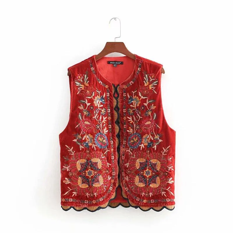 Vintage Boho flower embroidery vest