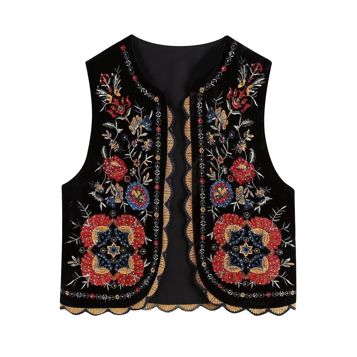 Vintage Boho flower embroidery vest