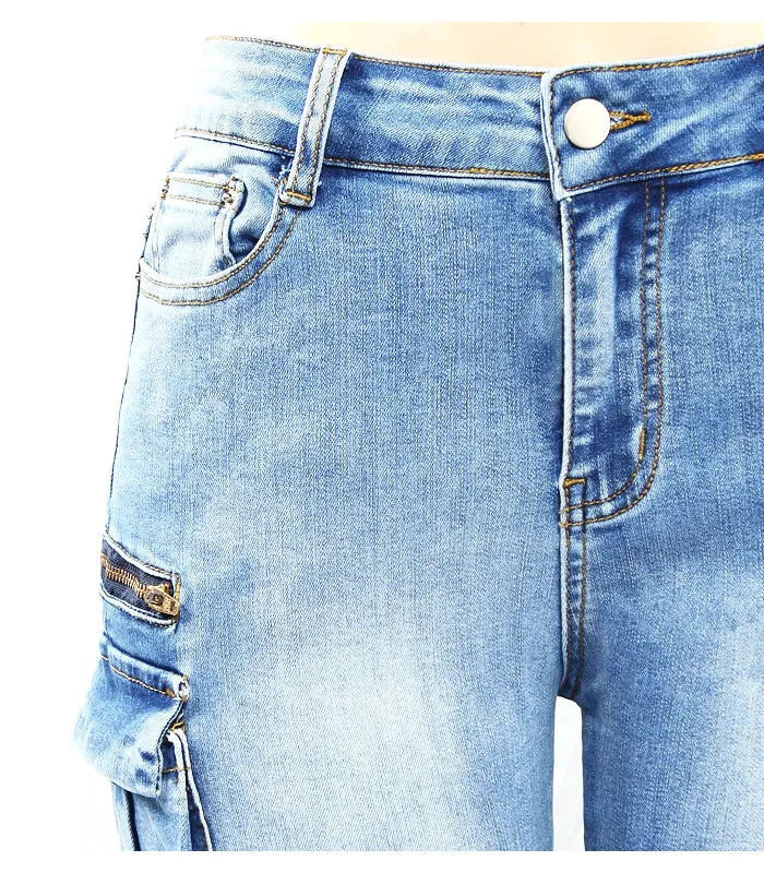 Women Cargo Jeans New Classic Multiple Pockets Jeans Women Denim Pants