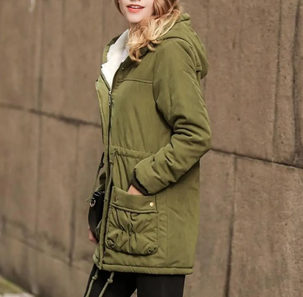 Womens Army Green Hooded Parka Coat