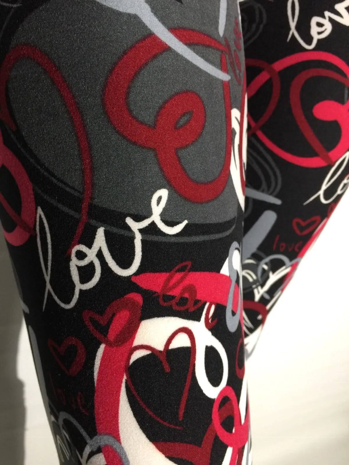 Womens Valentines Day Heart Leggings, Soft Yoga Pants, Sizes 0-20, Yoga Waist, Black/Red