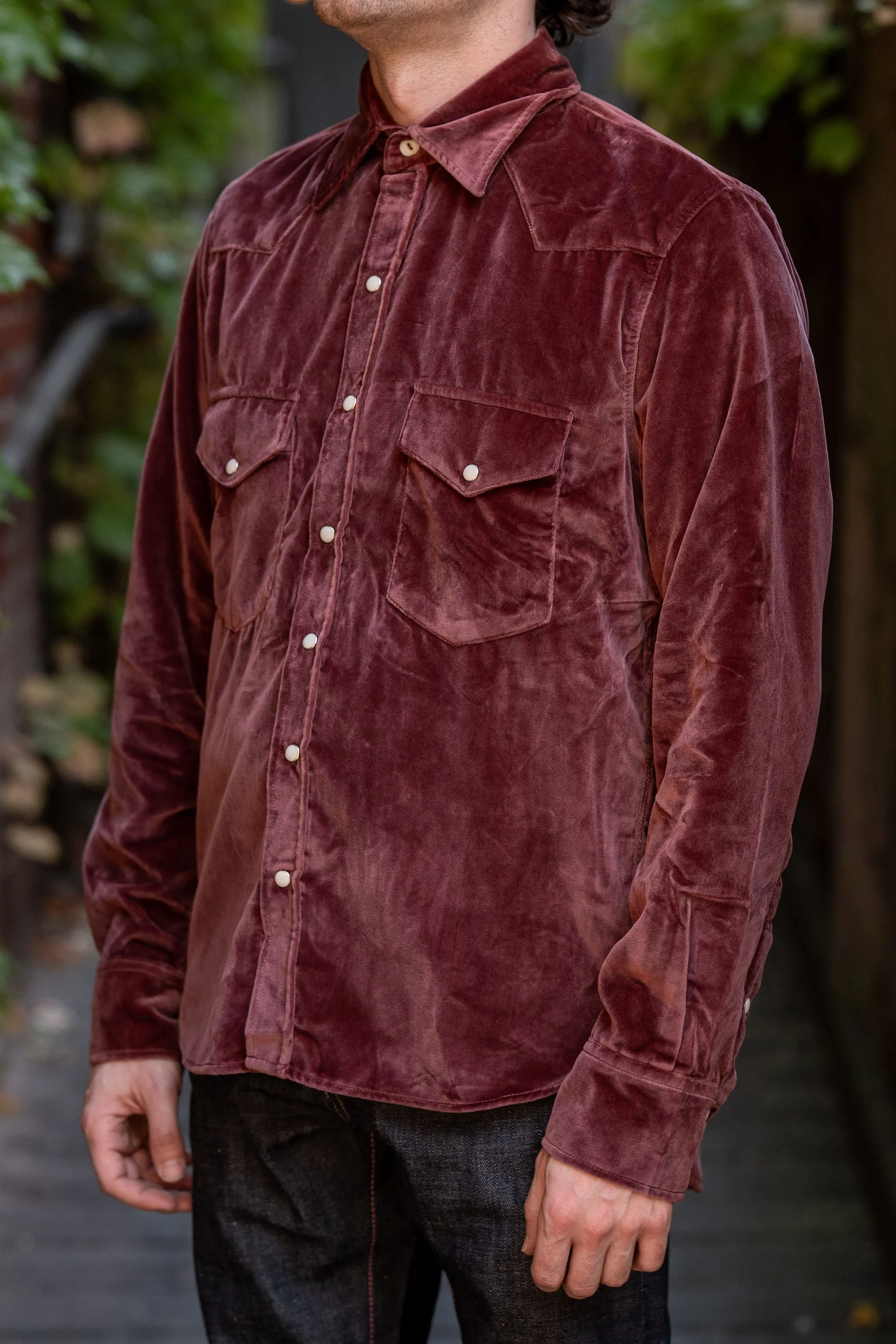 Wythe Velvet Pearlsnap Shirt - Plum