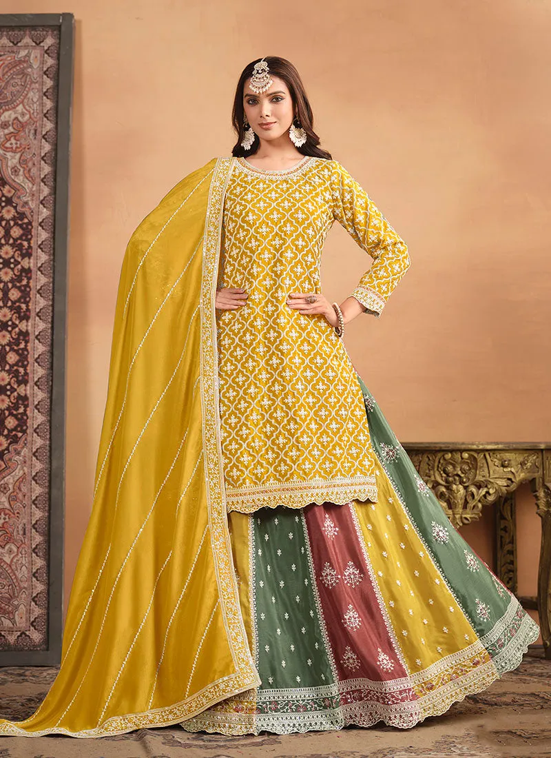 Yellow Multi Embroidery Festive Lehenga Kurti