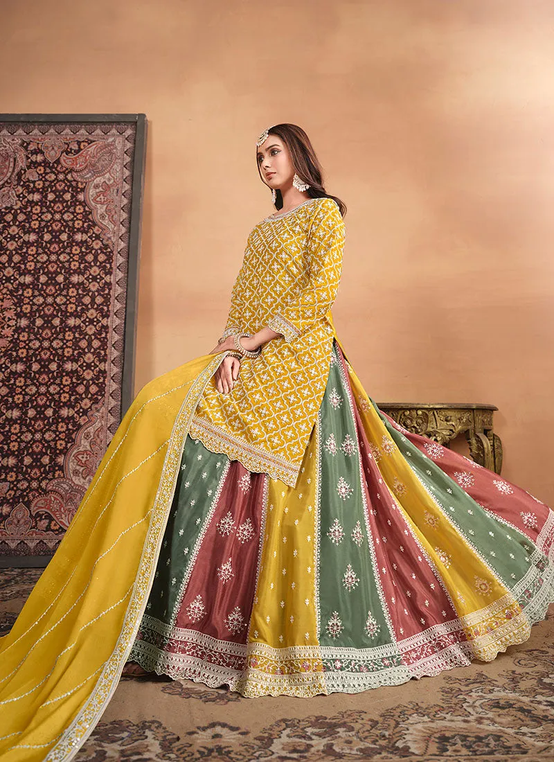 Yellow Multi Embroidery Festive Lehenga Kurti