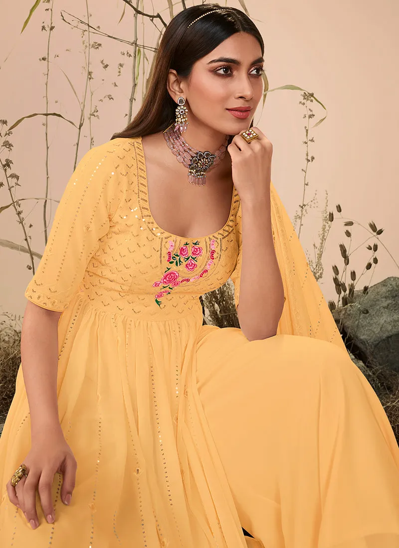 Yellow Sequence Embroidered Festive Palazzo Suit